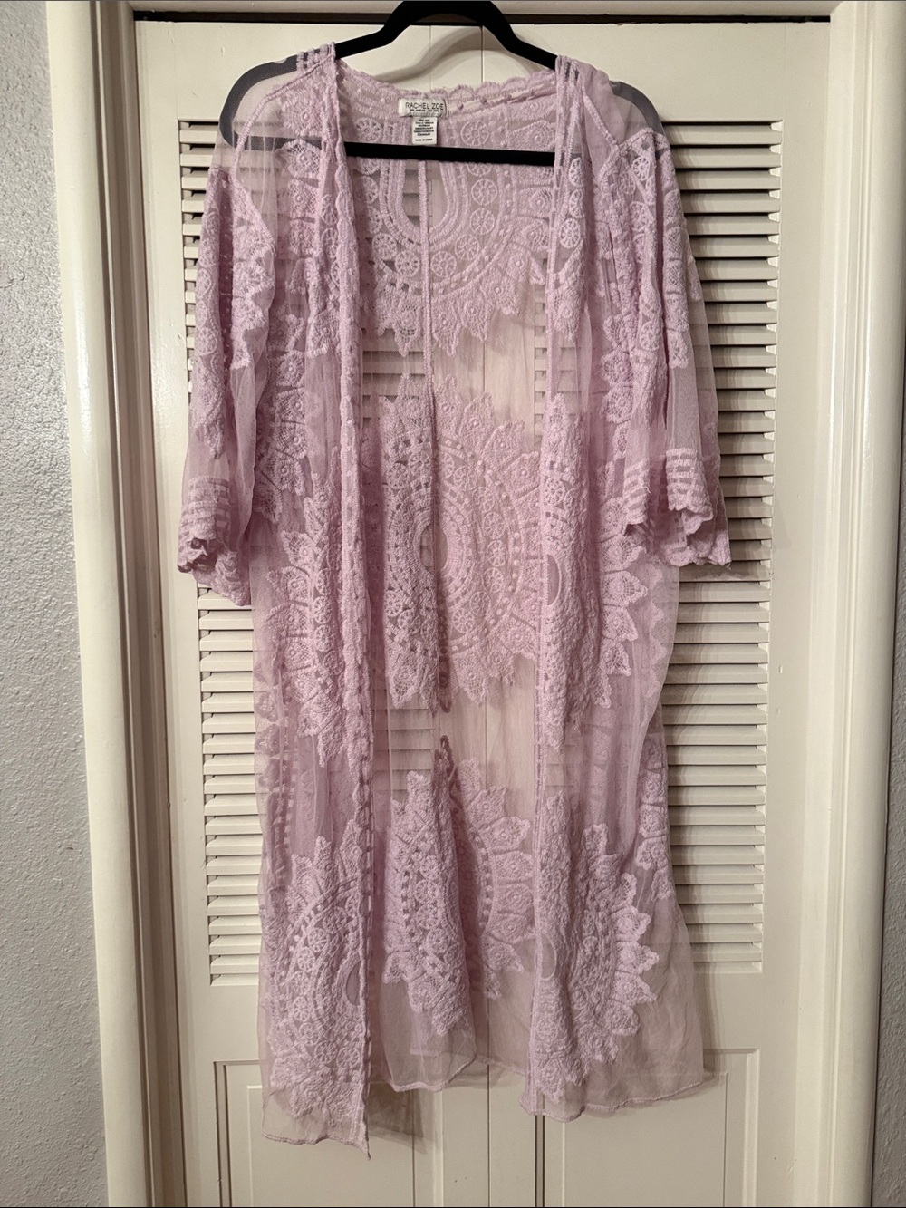 Rachel Zoe Sheer Floral Lace Kimono Robe in Light Lavender